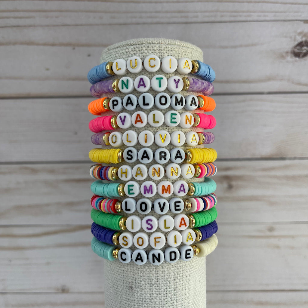Friendship Personalized Name Beaded Bracelet Custom Clay Bead Bracelet Gold Accent Stacking Jewelry for Women and Teens Gift Idea
