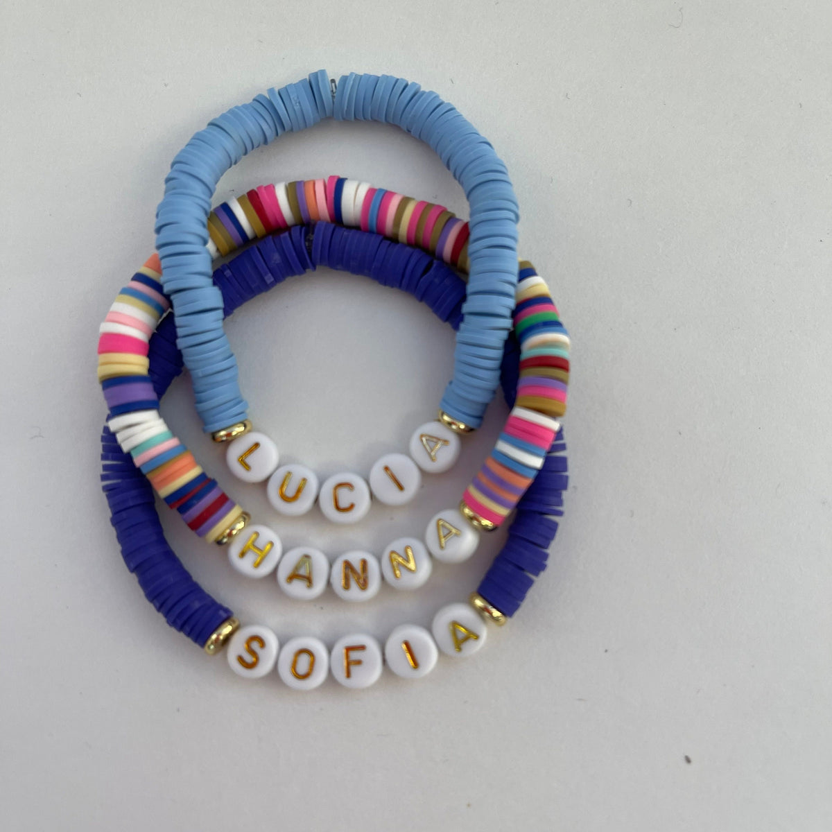 Personalized Name Bracelet: Gold Accent Clay Bead Stacking Jewelry
