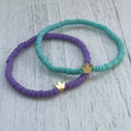 Personalized Heishi Beaded Bracelet: Golden Princess Crown Stackable Jewelry