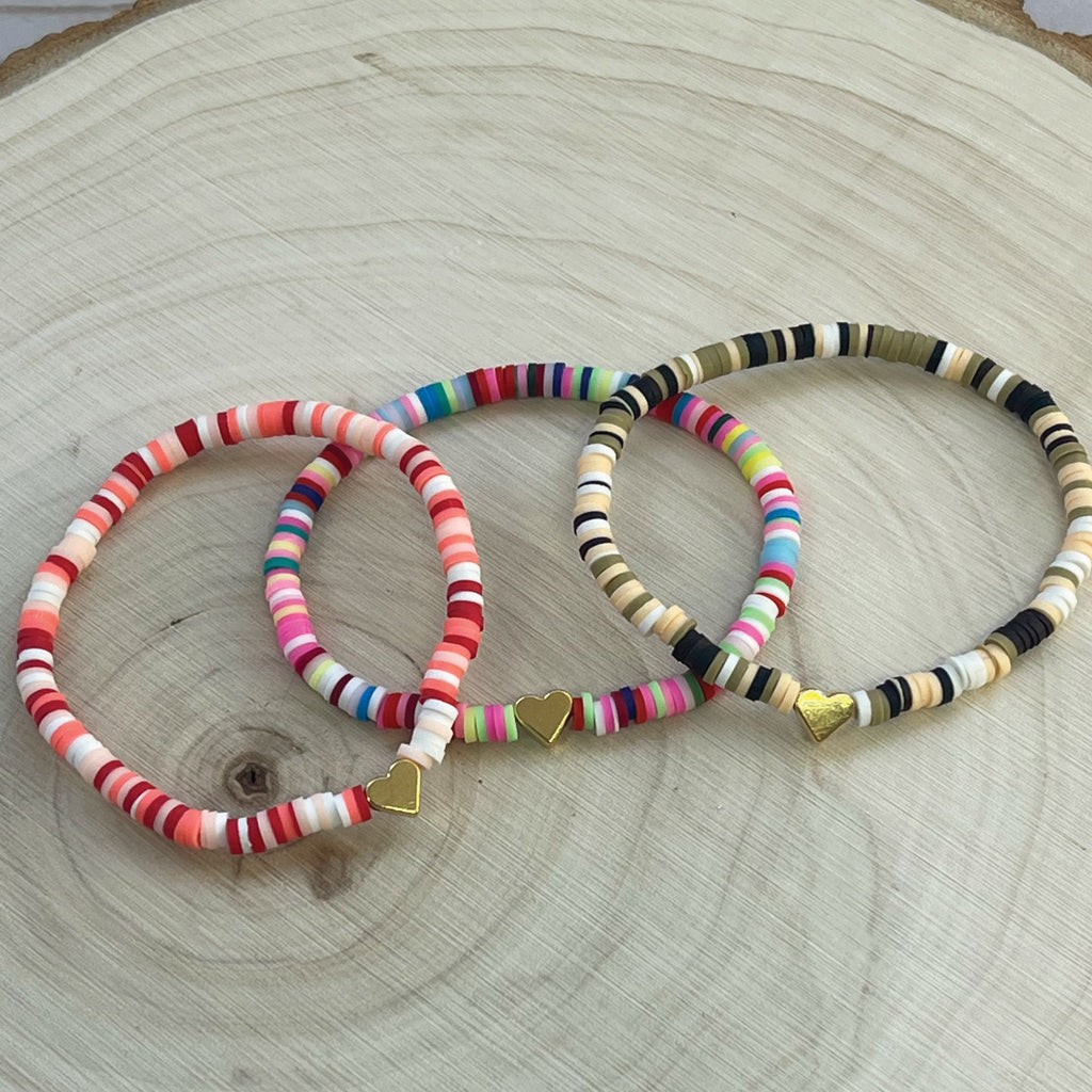 Personalized Heishi Beaded Bracelet: Golden Princess Crown Stackable Jewelry