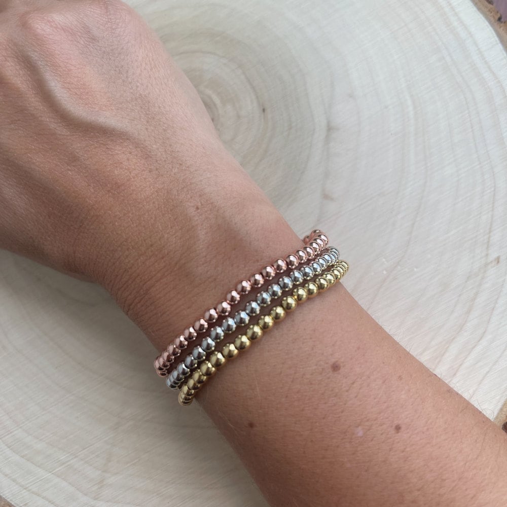 Stackable Beaded Stretch Bracelet: Gold, Silver, Rose Gold
