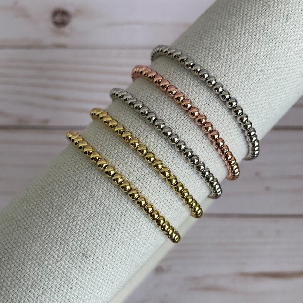 Stackable Beaded Stretch Bracelet: Gold, Silver, Rose Gold
