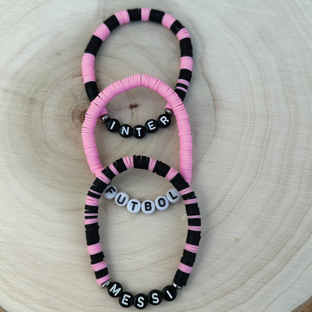 Custom Name Heishi Bead Bracelet: Inter Miami Soccer Fan Gift