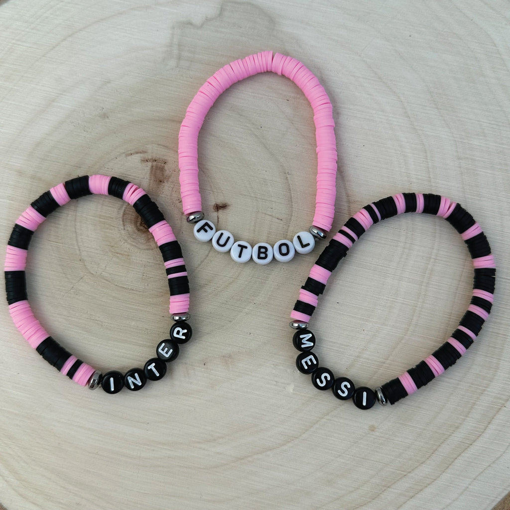 Custom Name Heishi Bead Bracelet: Inter Miami Soccer Fan Gift