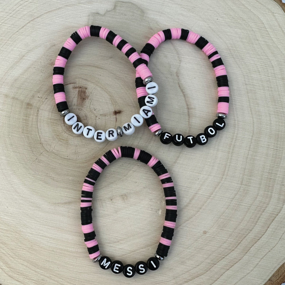 Custom Name Heishi Bead Bracelet: Inter Miami Soccer Fan Gift