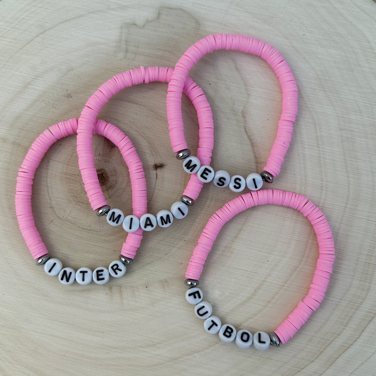 Custom Name Heishi Bead Bracelet: Inter Miami Soccer Fan Gift