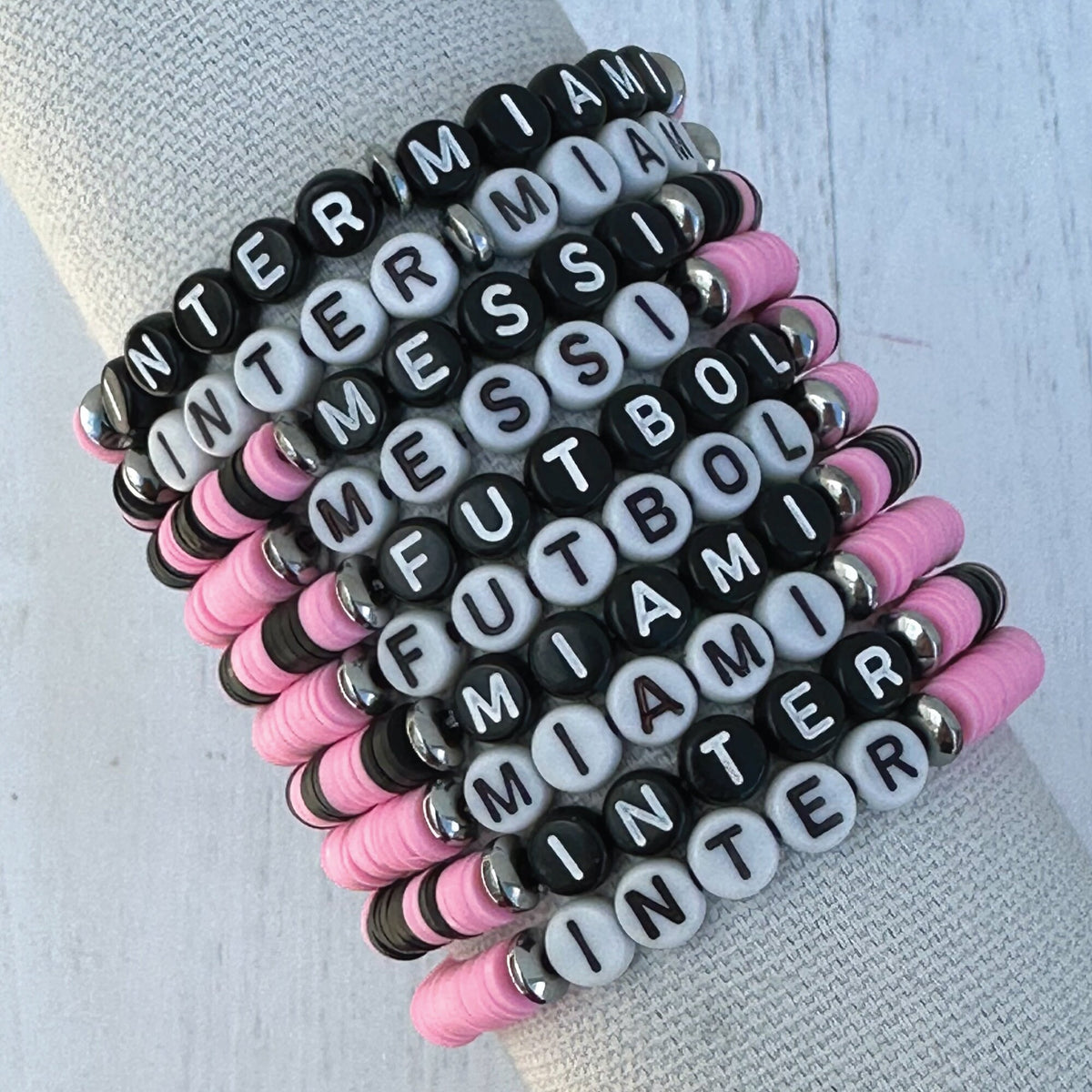 Inter Miami Messi Bracelet: Custom Name Heishi Clay Bead Bracelet