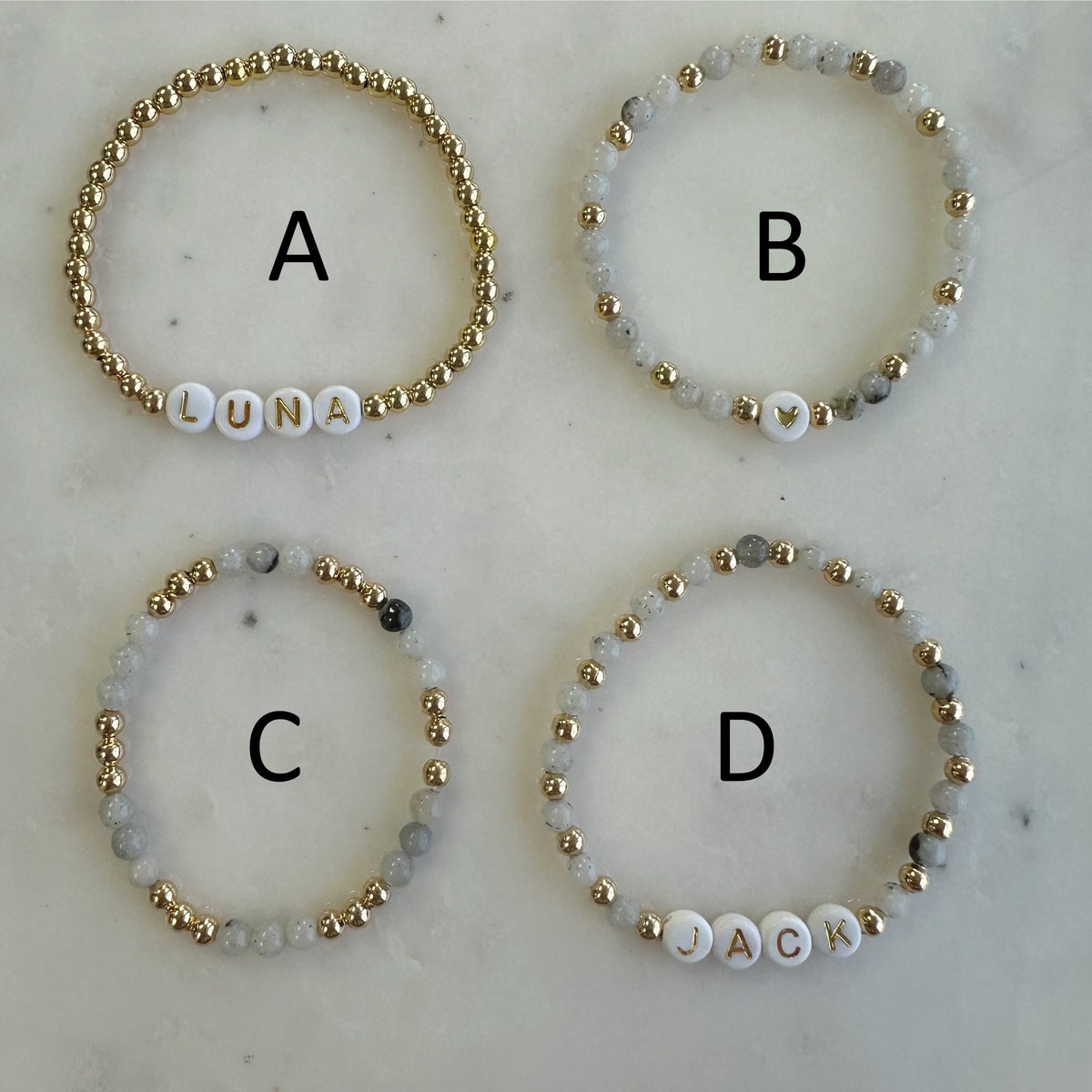 Personalized Gray Agate Beaded Bracelet: Custom Name, Friendship Gift