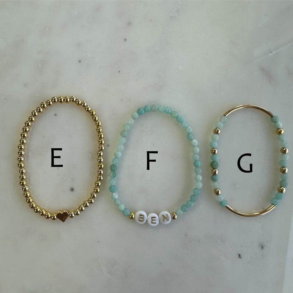 Personalized Name Bracelet: Aquamarine Beaded Stretch Bracelet