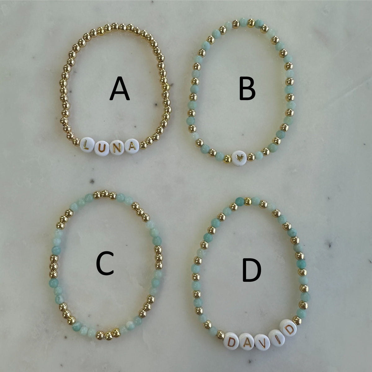 Personalized Name Bracelet: Aquamarine Beaded Stretch Bracelet