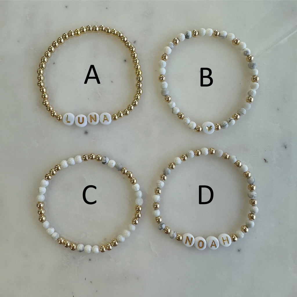 Howlite Beaded Name Bracelet: Personalized Stacking Bracelet