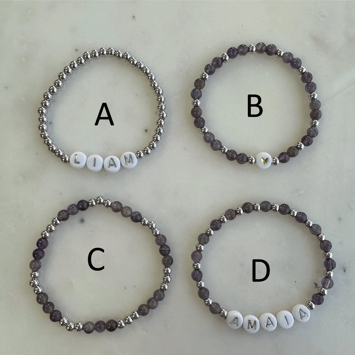 Amethyst Beaded Name Bracelet: Personalized Stacking Bracelet