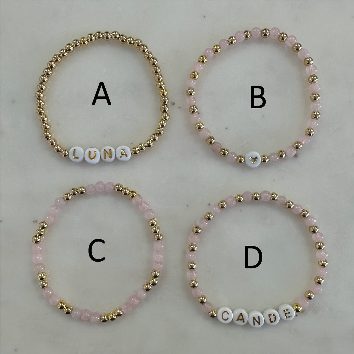 Personalized Rose Quartz Beaded Bracelet: Custom Name Stacking Bracelet