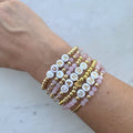 Personalized Rose Quartz Beaded Bracelet: Custom Name Stacking Bracelet