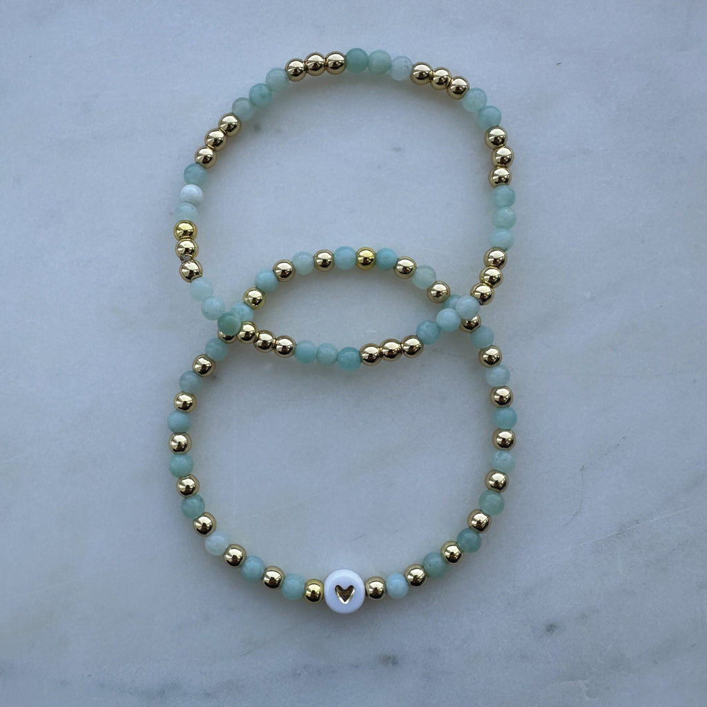 Personalized Name Bracelet: Aquamarine Beaded Stretch Bracelet