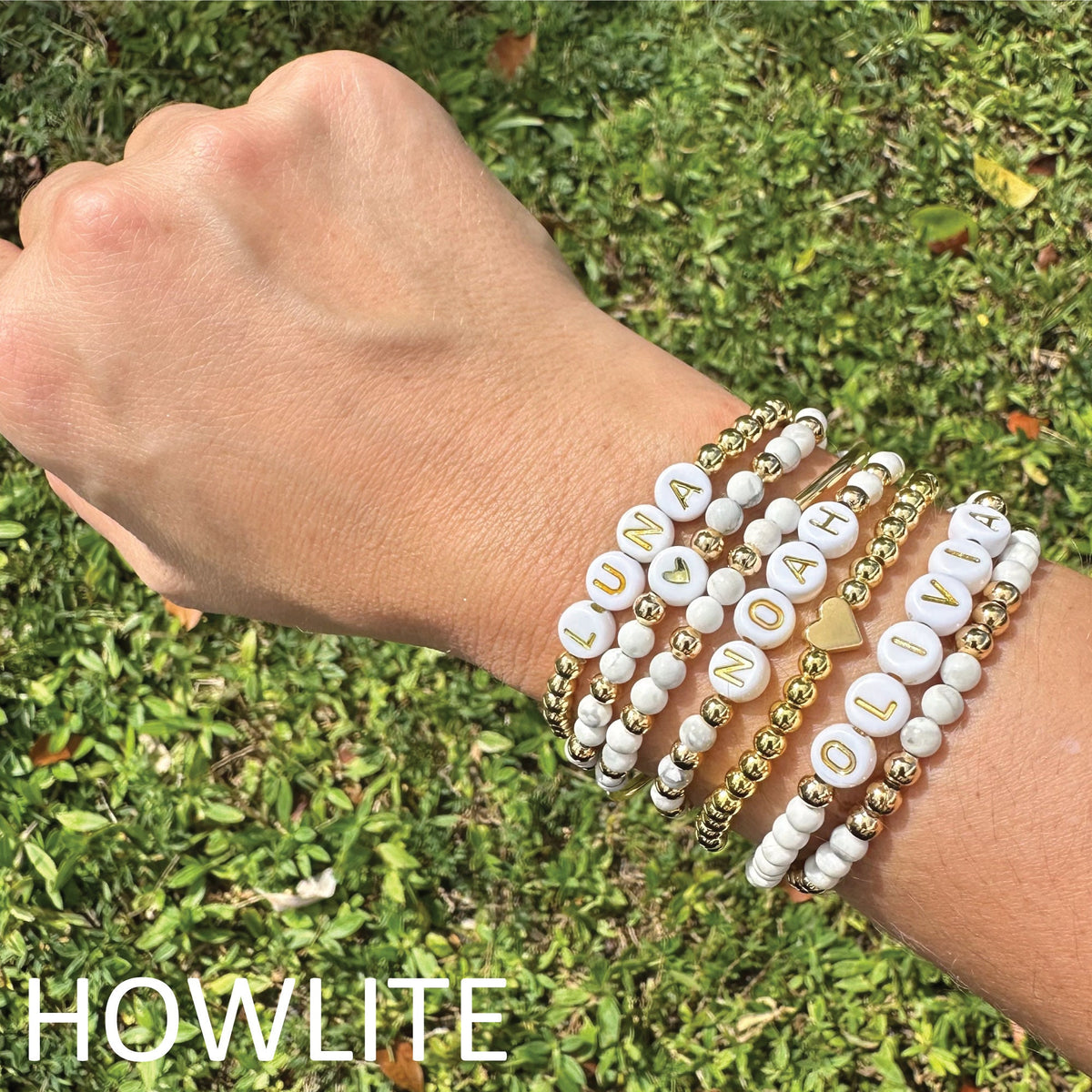Howlite Beaded Name Bracelet: Personalized Stacking Bracelet