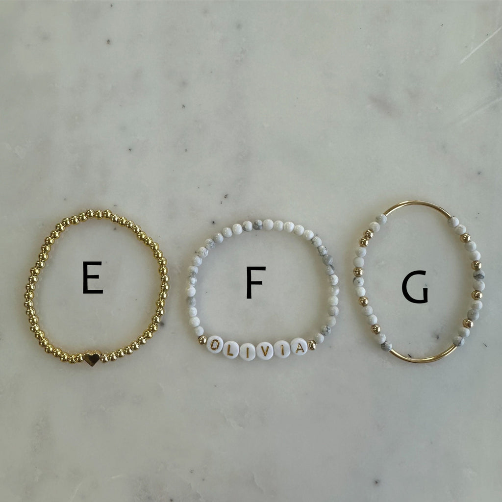 Howlite Beaded Name Bracelet: Personalized Stacking Bracelet