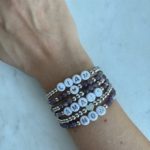 Amethyst Beaded Name Bracelet: Personalized Stacking Bracelet