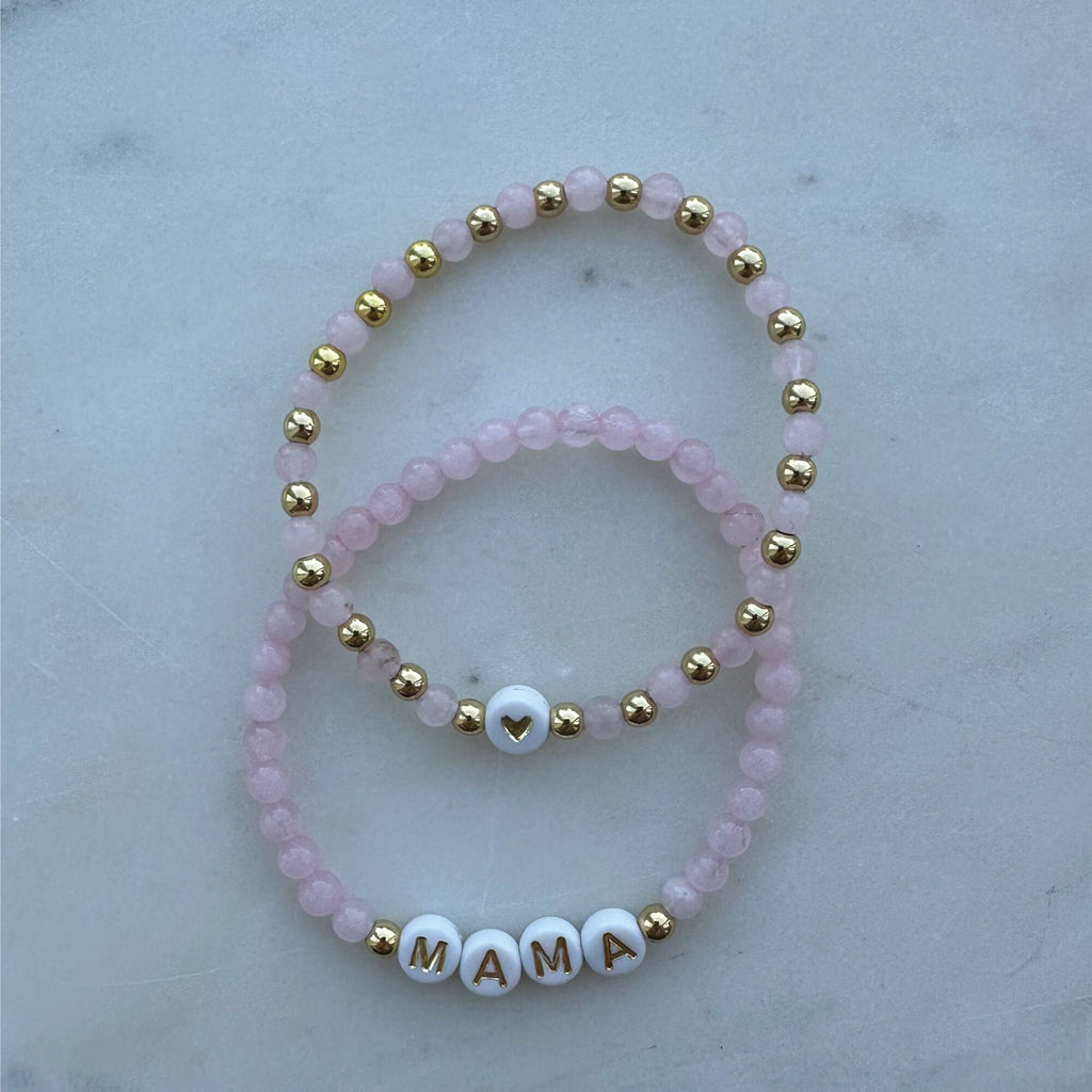 Personalized Rose Quartz Beaded Bracelet: Custom Name Stacking Bracelet