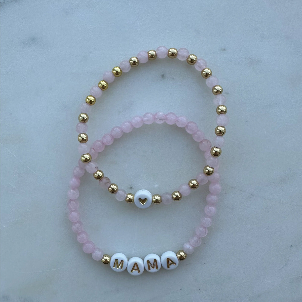 Personalized Rose Quartz Beaded Bracelet: Custom Name Stacking Bracelet