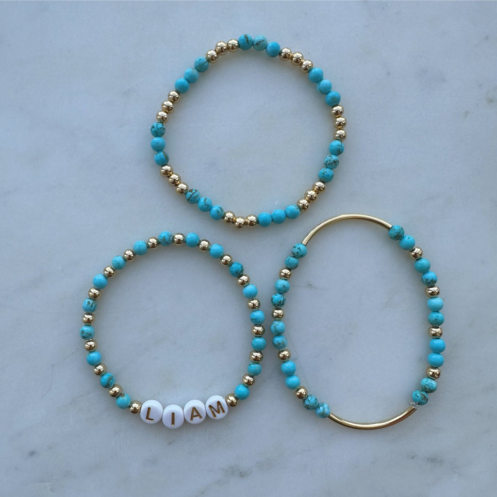 Personalized Turquoise Beaded Name Bracelet: Custom Friendship Gift