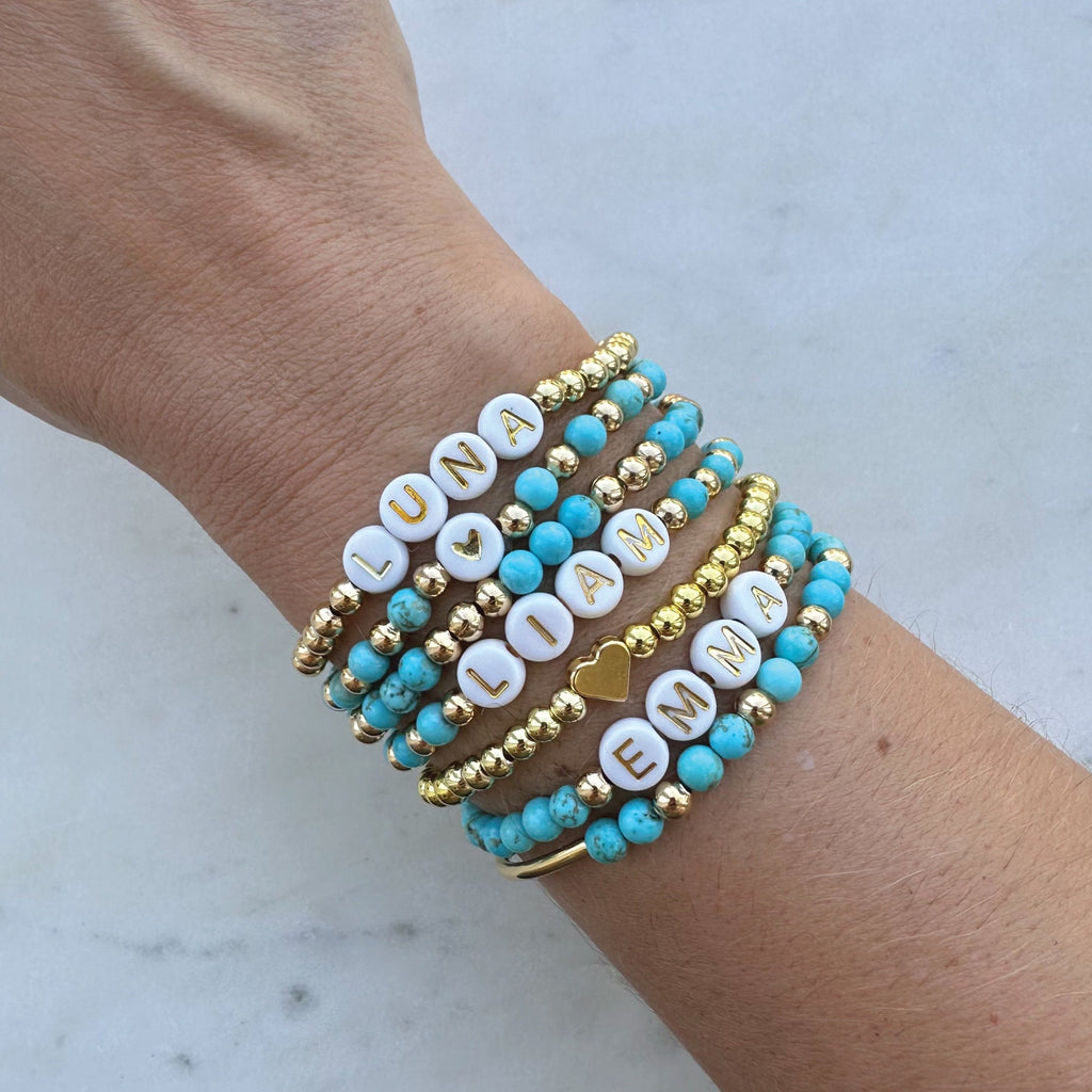 Personalized Turquoise Beaded Name Bracelet: Custom Friendship Gift