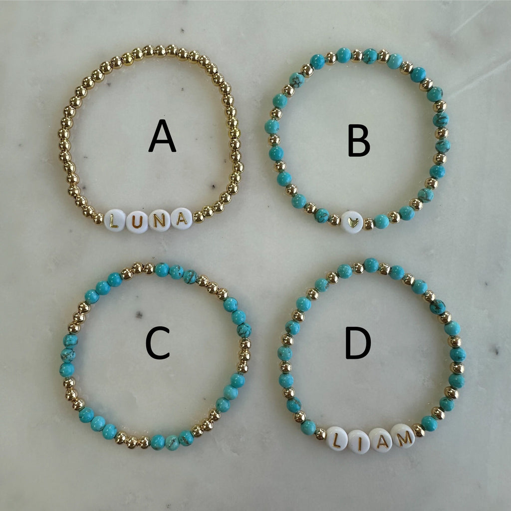 Personalized Turquoise Beaded Name Bracelet: Custom Friendship Gift