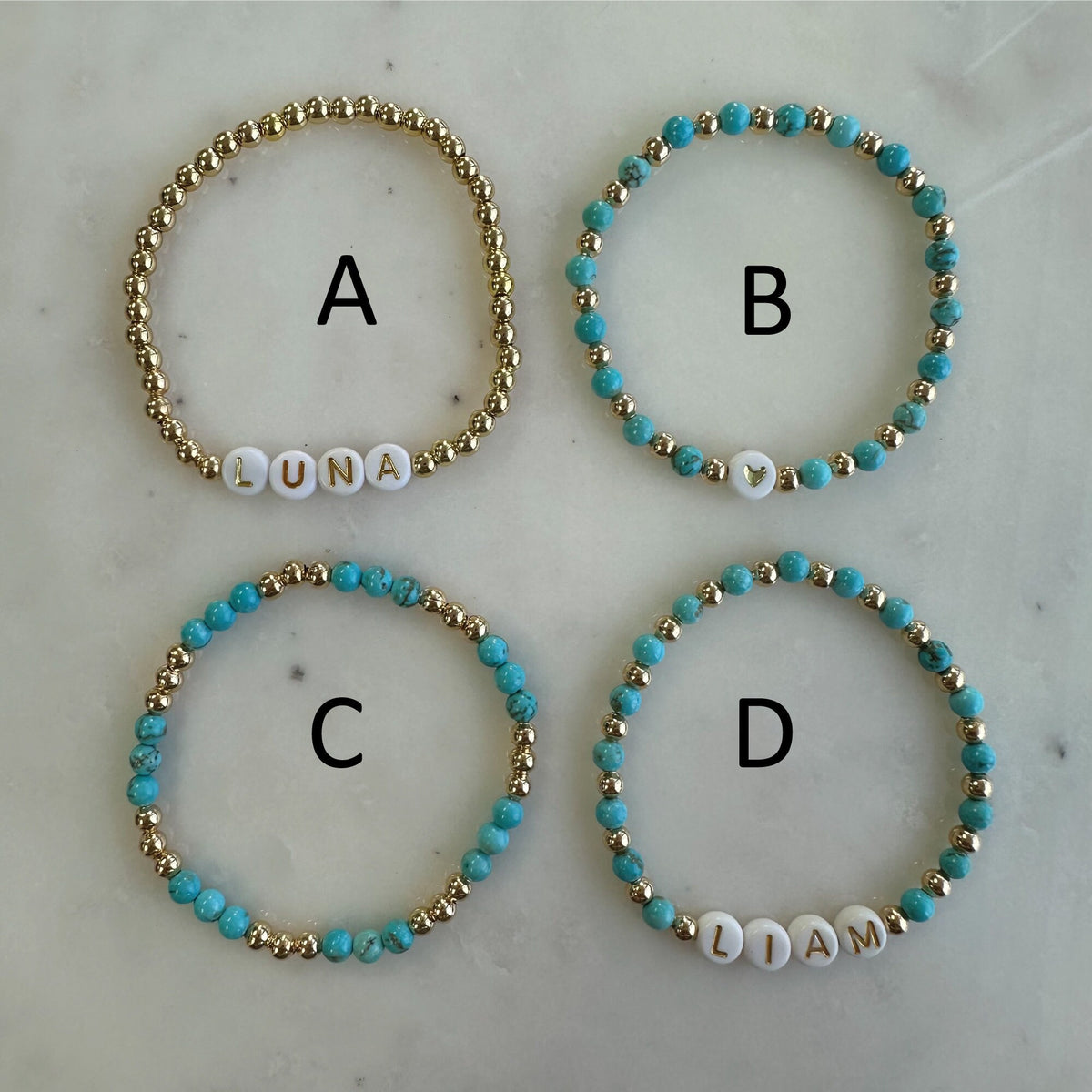 Personalized Turquoise Beaded Name Bracelet: Custom Friendship Gift