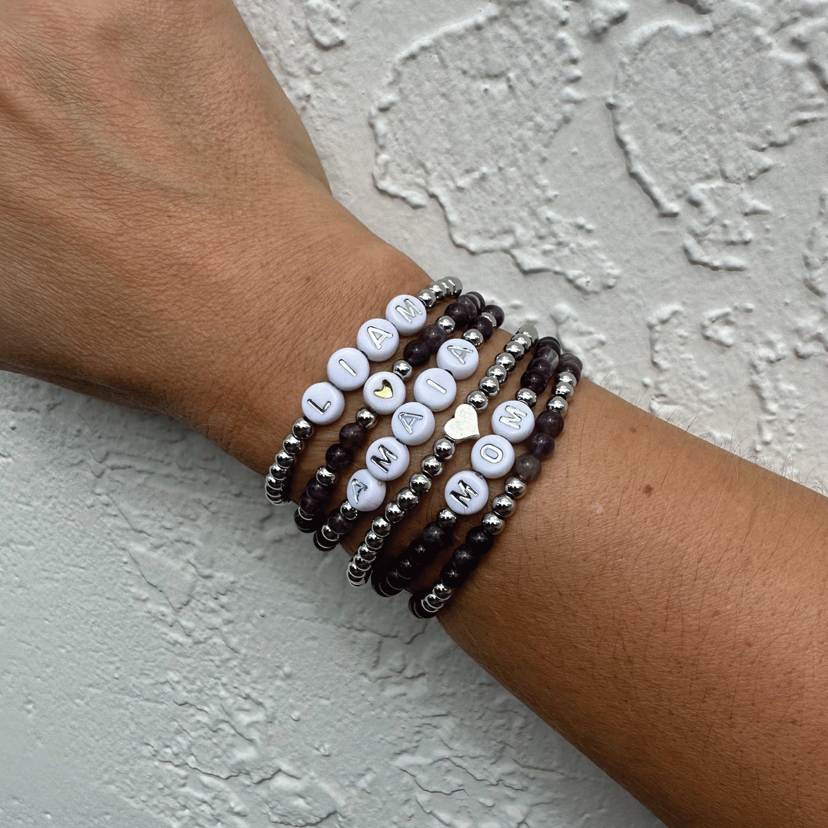 Amethyst Beaded Name Bracelet: Personalized Stacking Bracelet