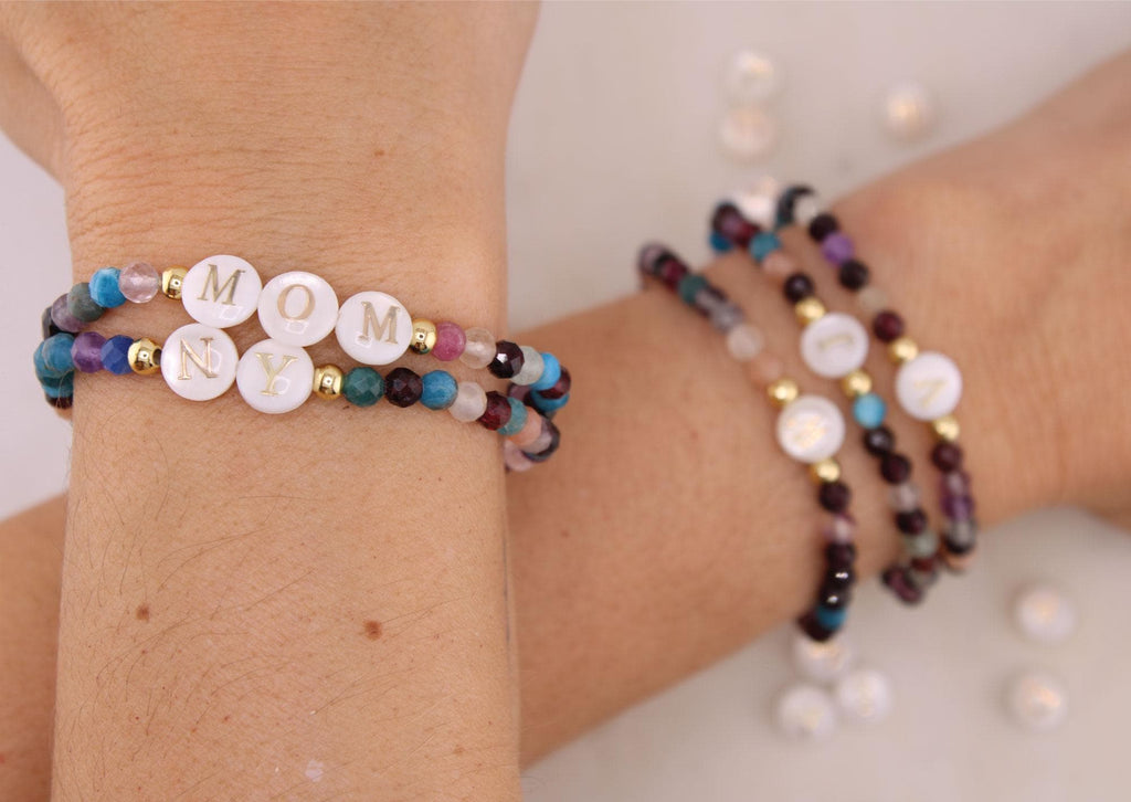 Unique and Personalized Dainty Initial Bracelet Mom & Daughter Gemstone Name Jewelry