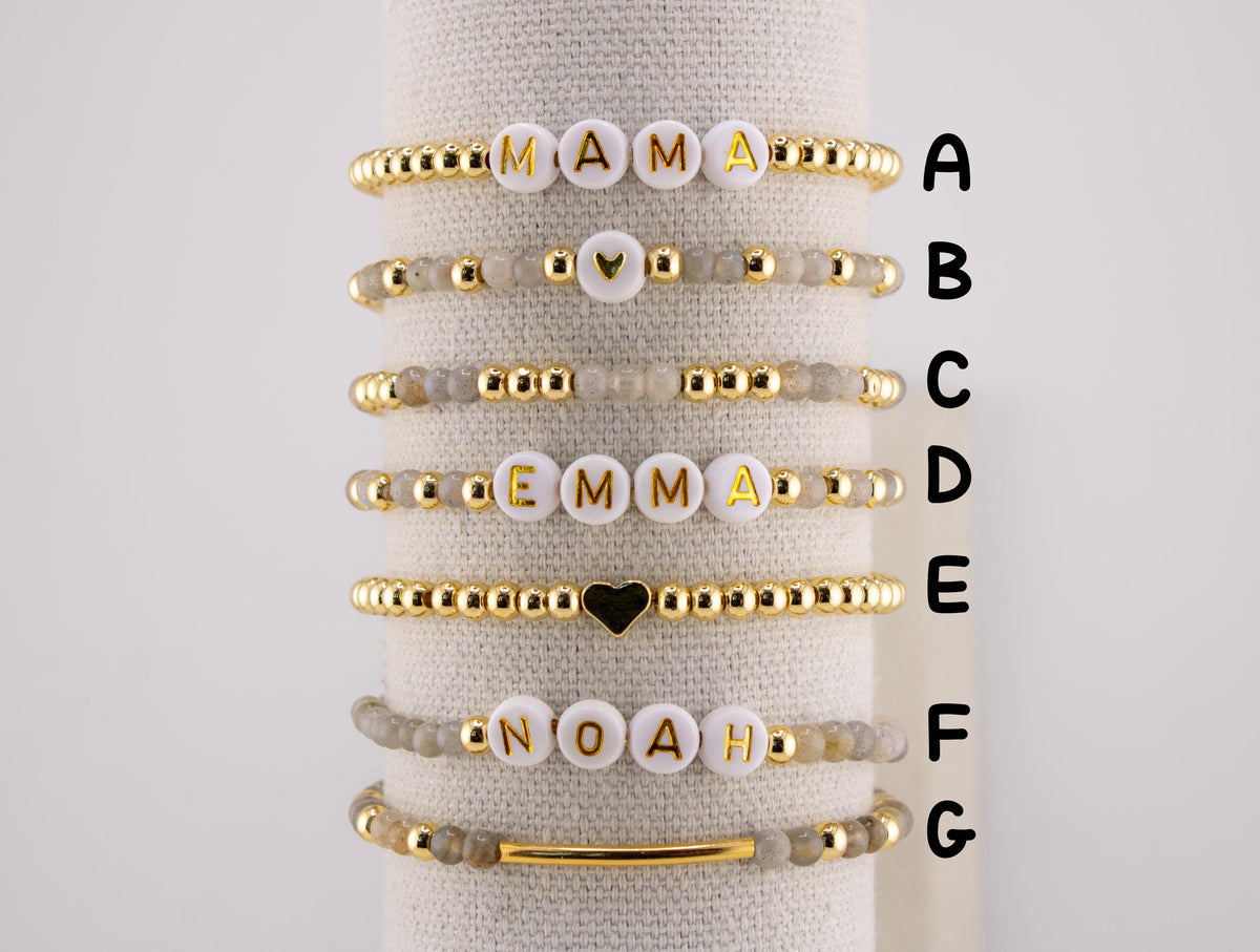 Custom Name Beaded Bracelet Stacking Mama & Kids Bracelet Gift