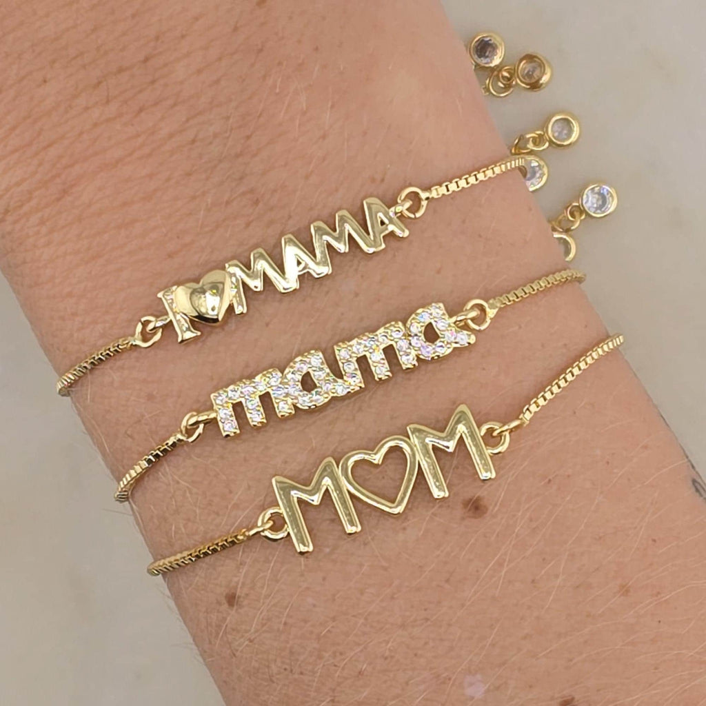 Personalized Gold 'Mama' Bracelet: Heart Charm, Custom Name Jewelry