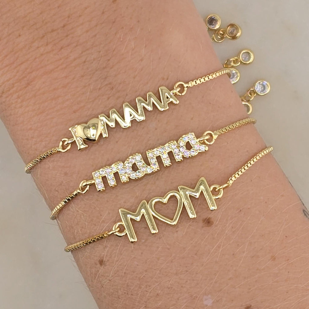 Personalized Mama Bracelet: Custom Gold Name, Dainty Heart Charm