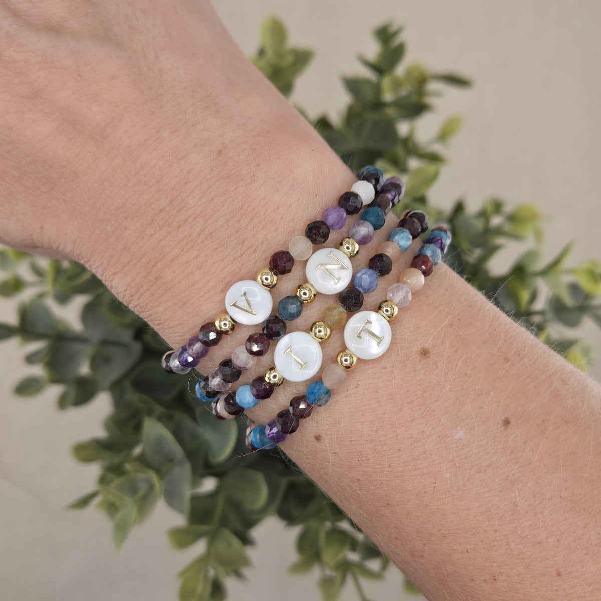 Personalized Initial Gemstone Bracelet: Mother Daughter Matching Jewelry