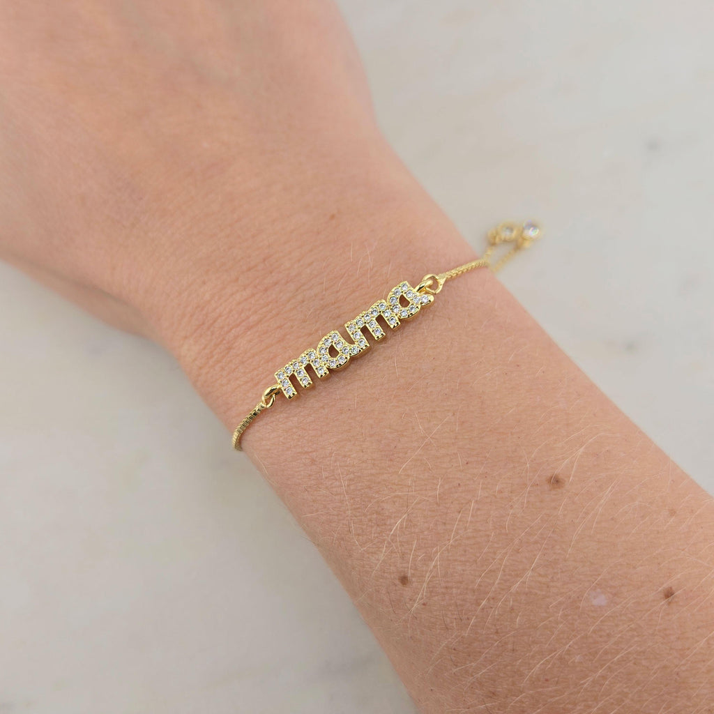 Personalized Gold 'Mama' Bracelet: Heart Charm, Custom Name Jewelry