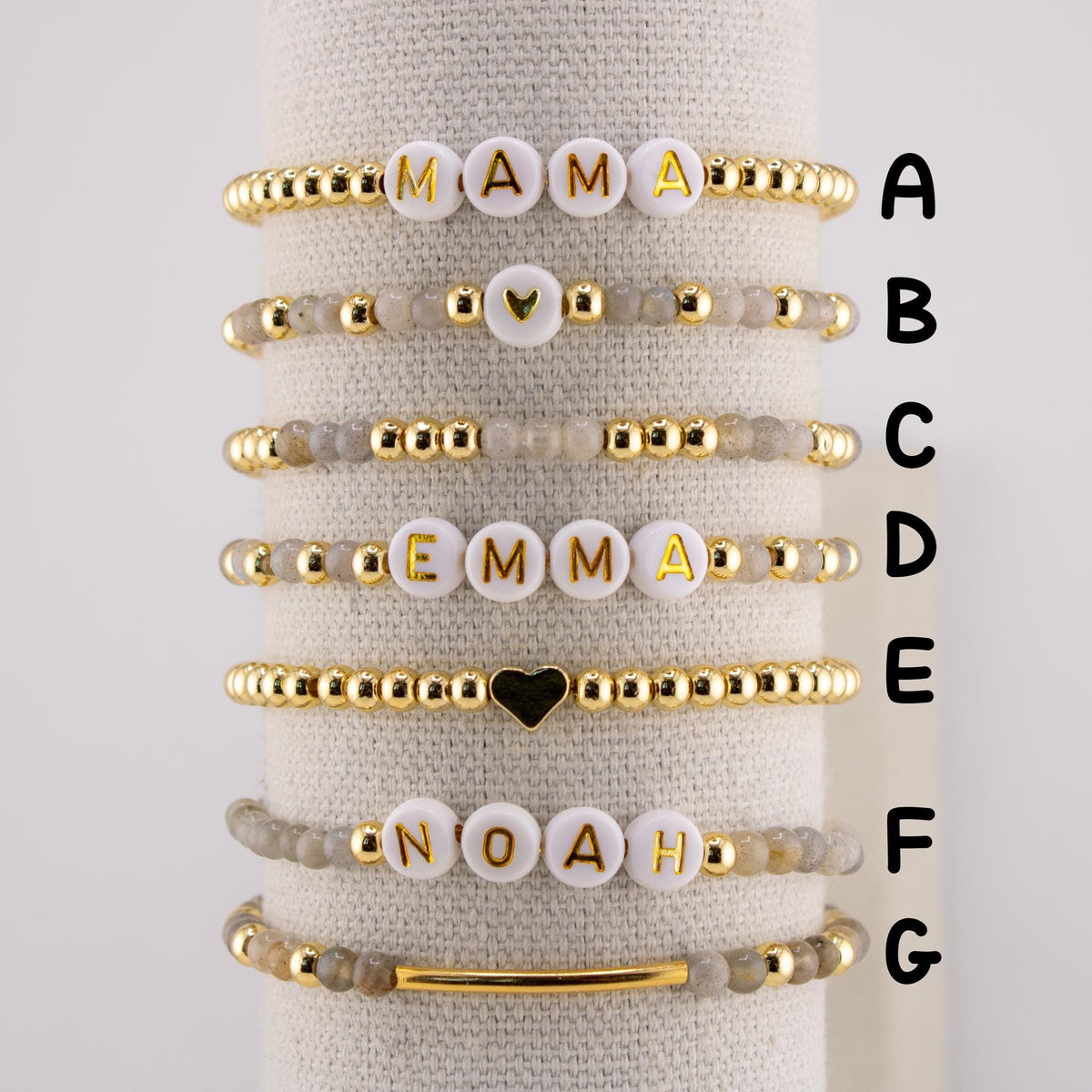 Personalized Gemstone Initial Bracelet: Custom Name Bead, Stacking Jewelry