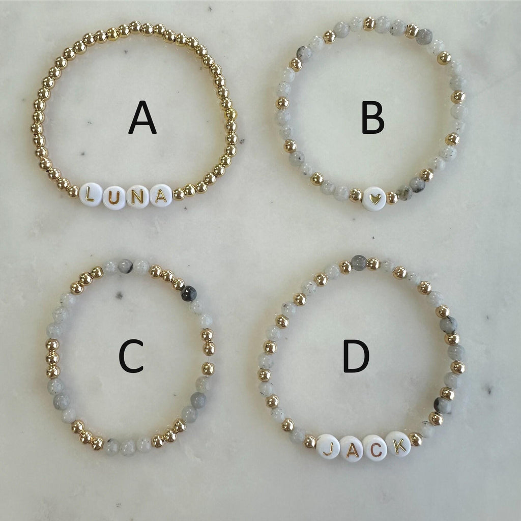 Personalized Initial Gemstone Bracelet: Mama & Kids Stacking Name Beads