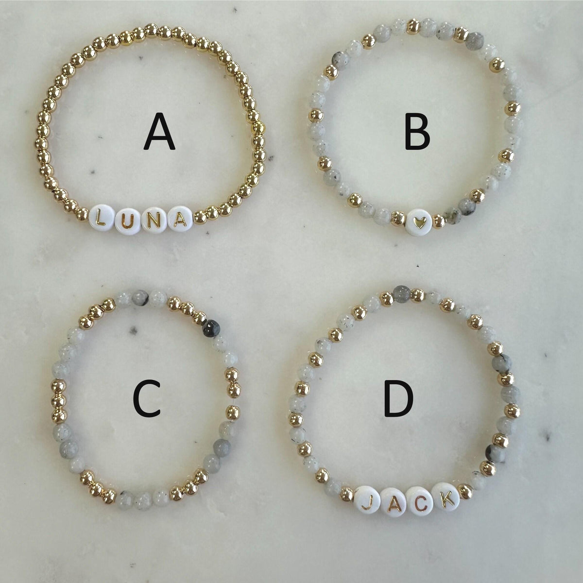 Personalized Initial Gemstone Bracelet: Mama & Kids Stacking Name Beads