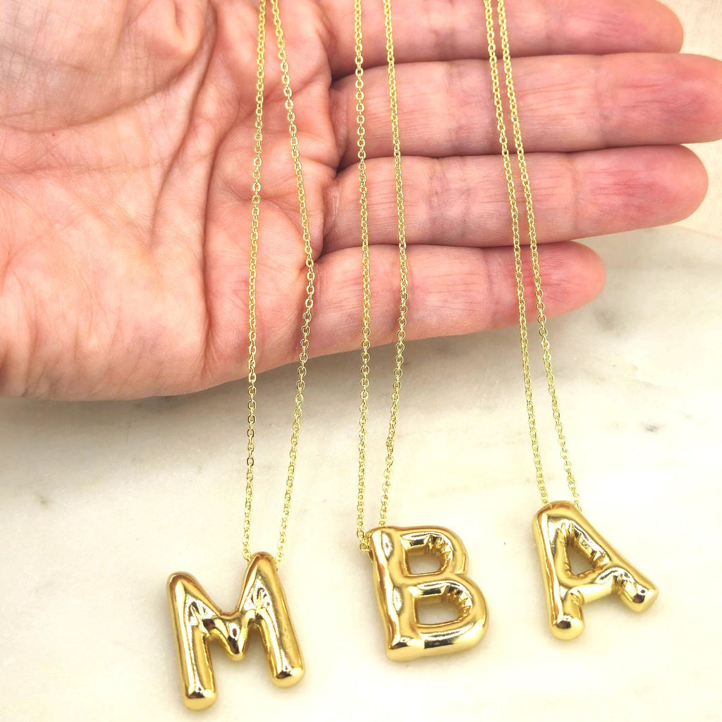 14k Gold Plated Bubble Letter Necklace: Personalized Initial Charm