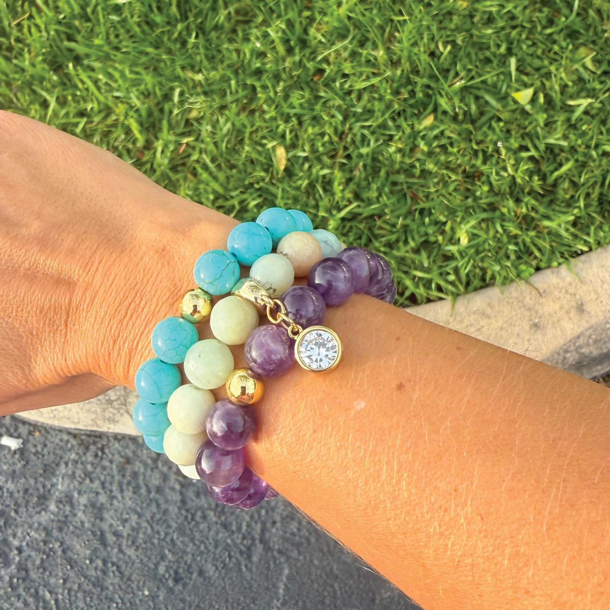 Personalized Gemstone Bracelet with Charm: Handmade Crystal Jewelry
