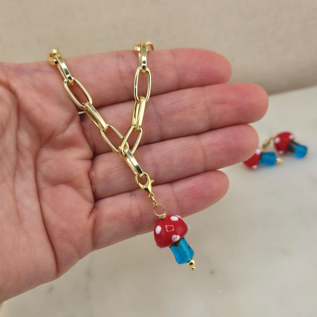 14K Gold-Plated Mushroom Necklace or Bracelet: Cottagecore Jewelry