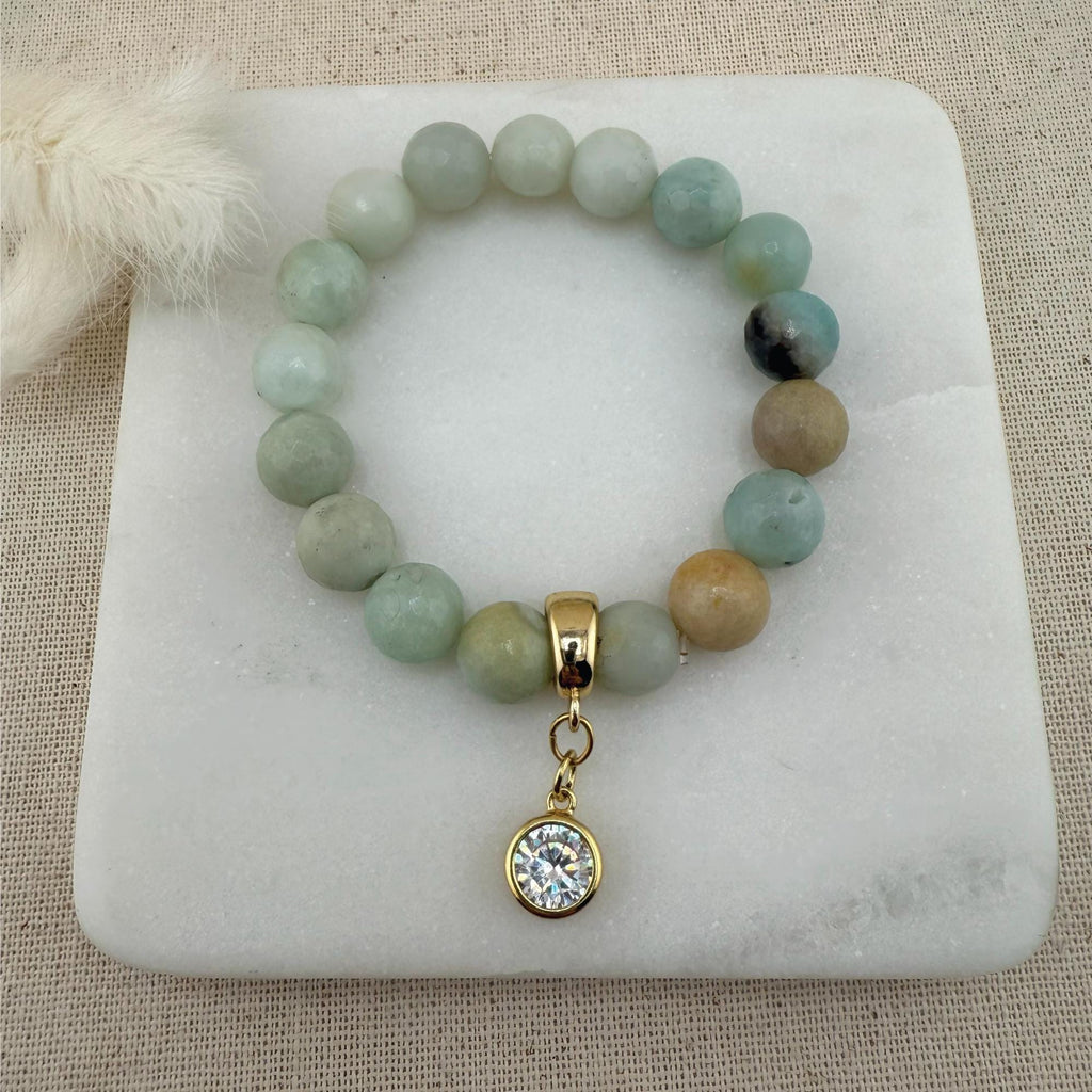 Personalized Gemstone Bracelet with Charm: Handmade Crystal Jewelry