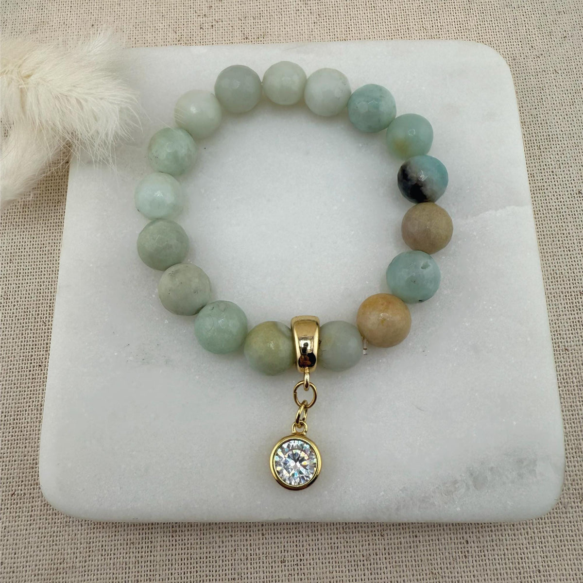 Personalized Gemstone Bracelet with Charm: Handmade Crystal Jewelry