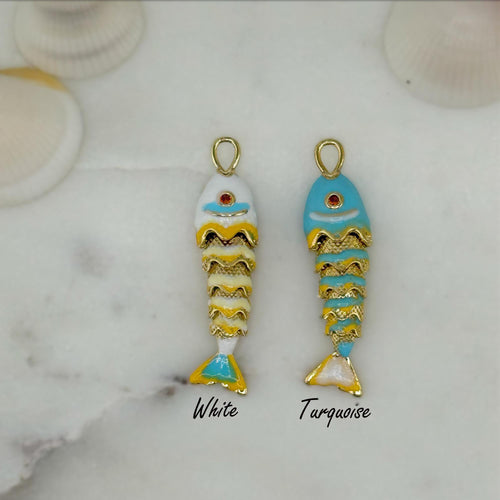 14k Gold Plated Turquoise Enamel Articulated Fish Necklace Satellite Dainty Chain Ocean Beach Boho Jewelry Unique Sea Life Gift
