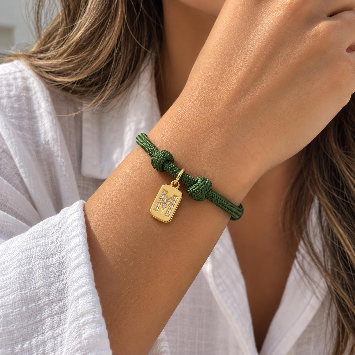 Custom Initial Cord Bracelet, Dainty Gold Tag, Adjustable Minimalist Jewelry