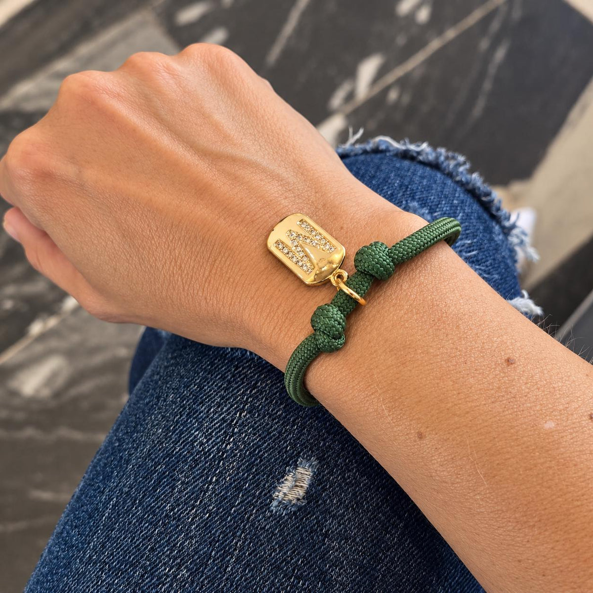 Custom Initial Cord Bracelet, Dainty Gold Tag, Adjustable Minimalist Jewelry