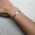 Handmade Red String Bracelet with Mother of Pearl Cross or Clover Charm (Adjustable)