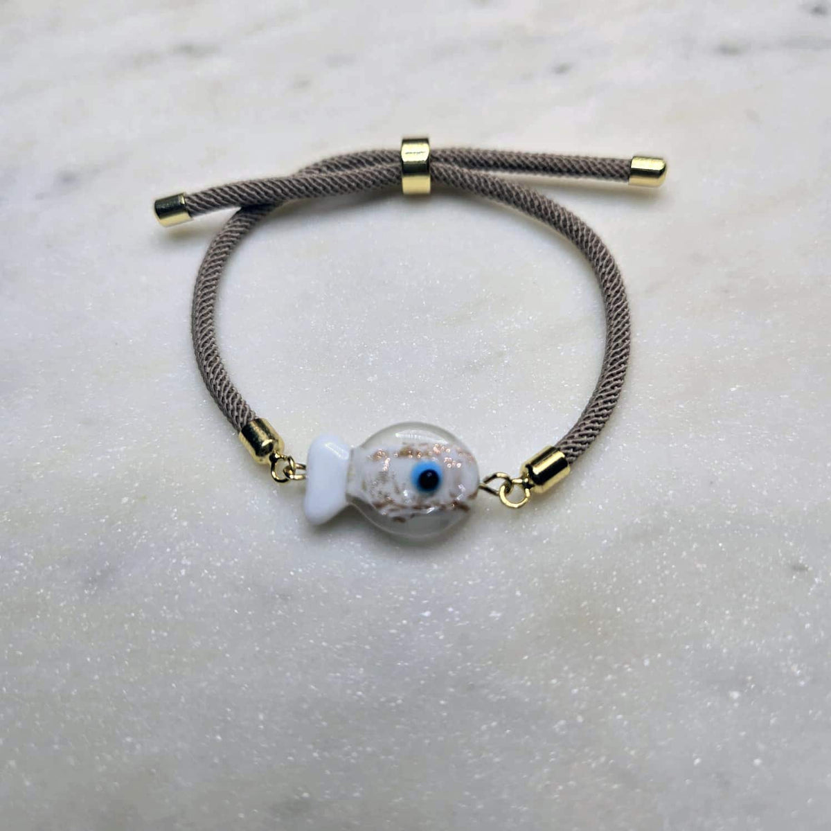 Dainty Glass Fish Evil Eye Bracelet, Adjustable Friendship Jewelry, Protection Cord Gift