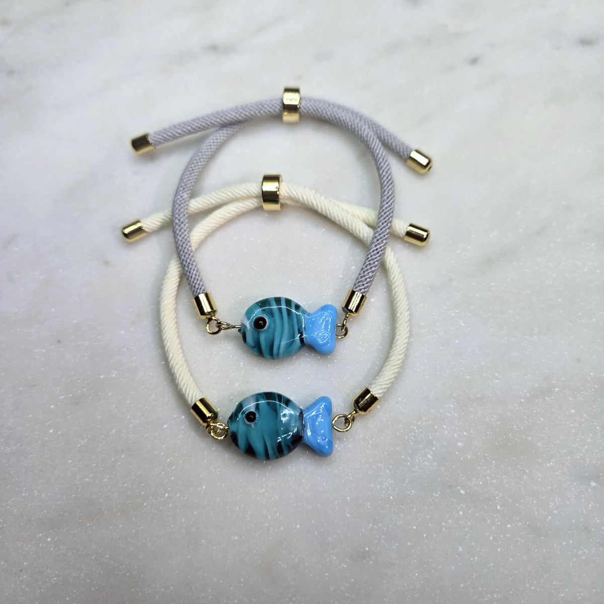 Dainty Glass Fish Evil Eye Bracelet, Adjustable Friendship Jewelry, Protection Cord Gift