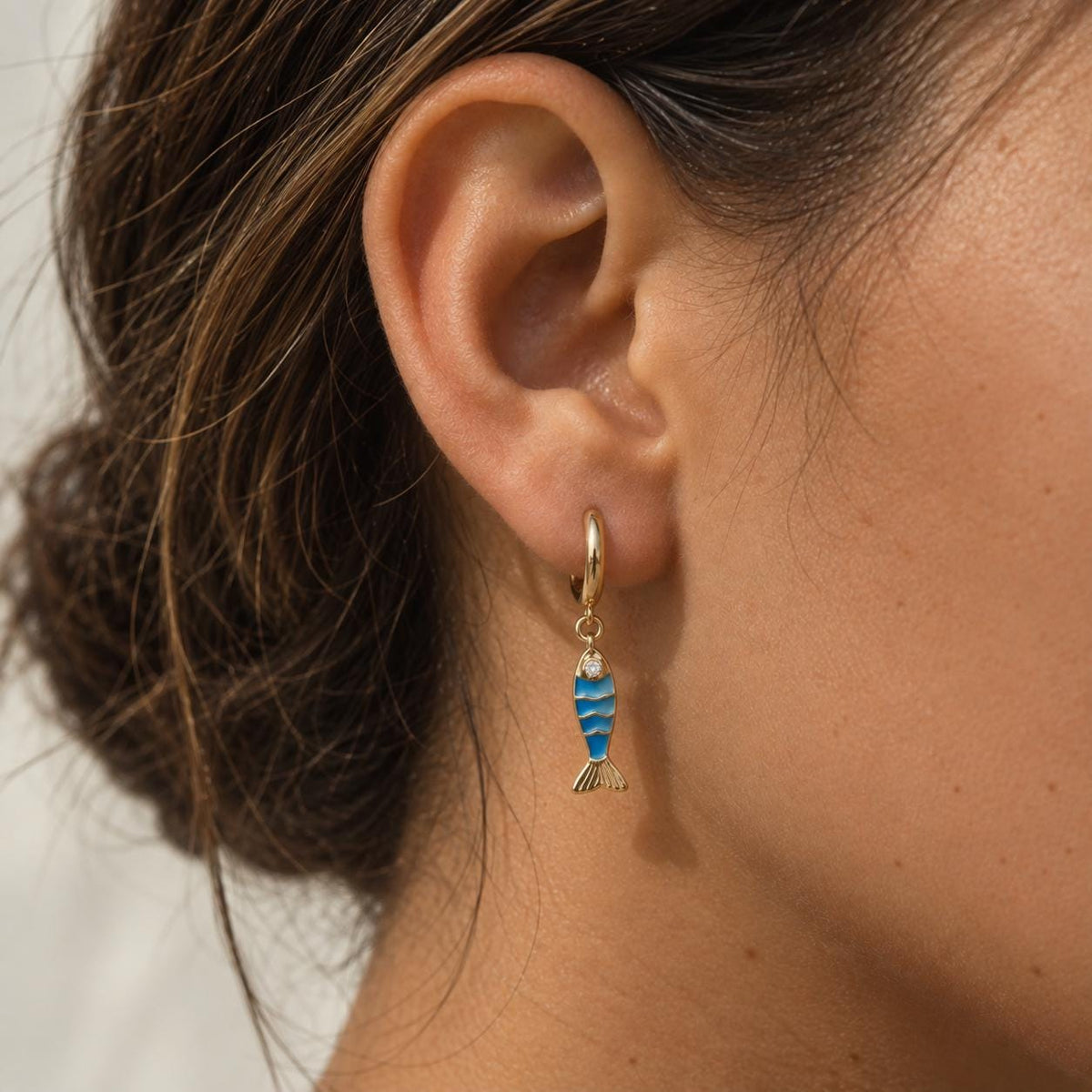 Dainty Fish Huggie Earrings, Gold Hoop Dangle Jewelry, Ocean Summer Beach Gift